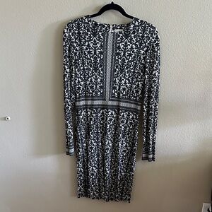 Tory Burch Black and White Floral Long Sleeve Dress